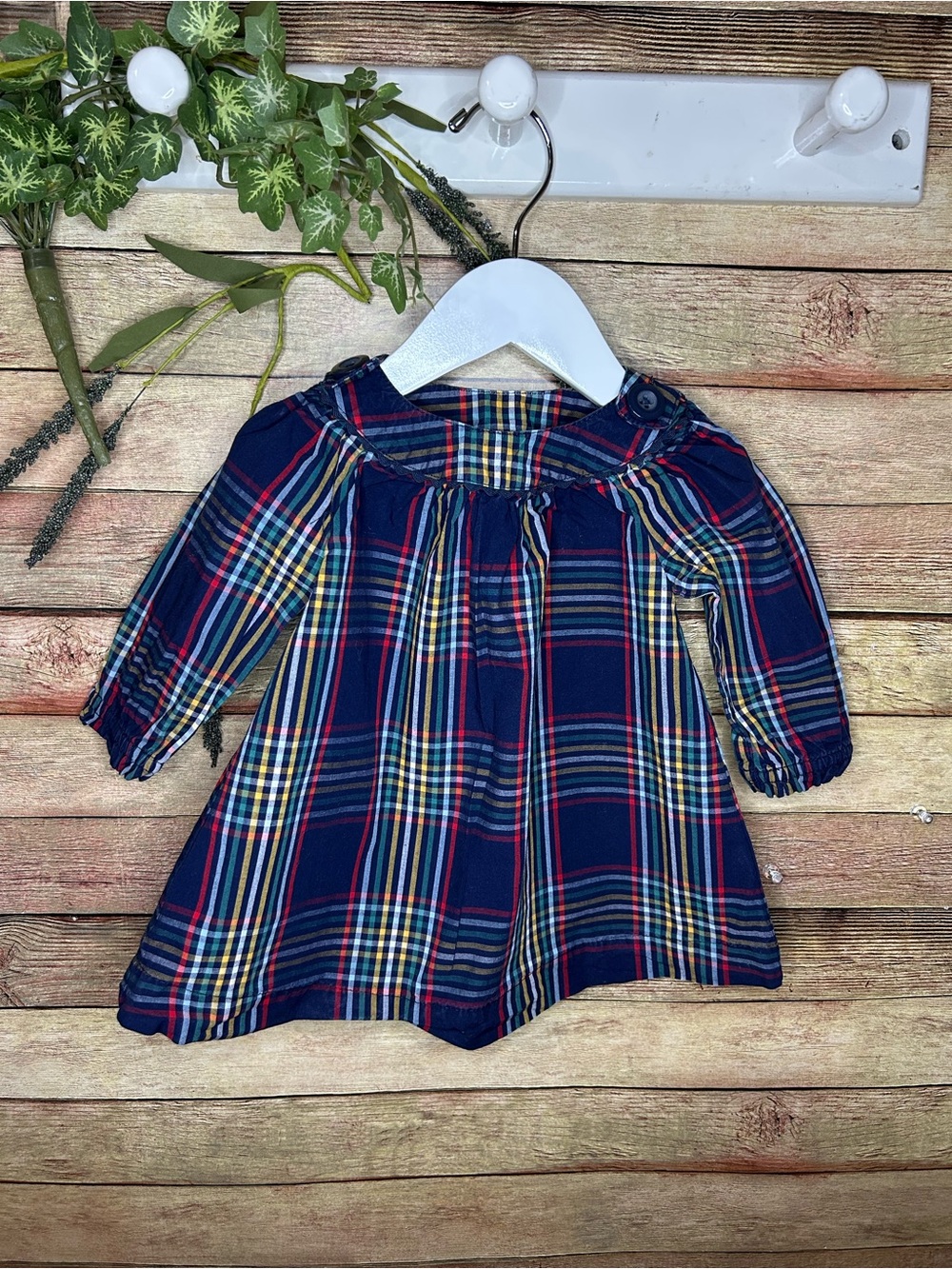 Hanna Andersson Sunny Plaid Pullover Long Sleeve Dress Baby Girl Size 3-6 Months